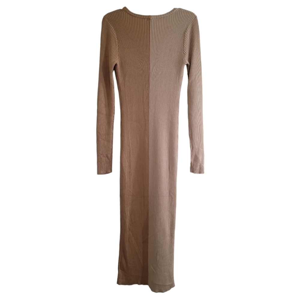 NWT Monrow Cardi Two-Tone Rib Knit Midi Dress Large Color-block Modal Cotton Tan - Picture 6 of 9
